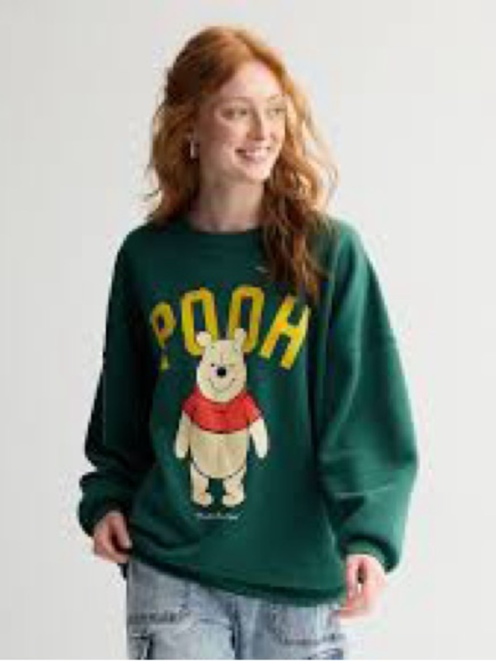 Disney Winnie the Pooh Graphic Sweatshirt Pullover Green Size Large